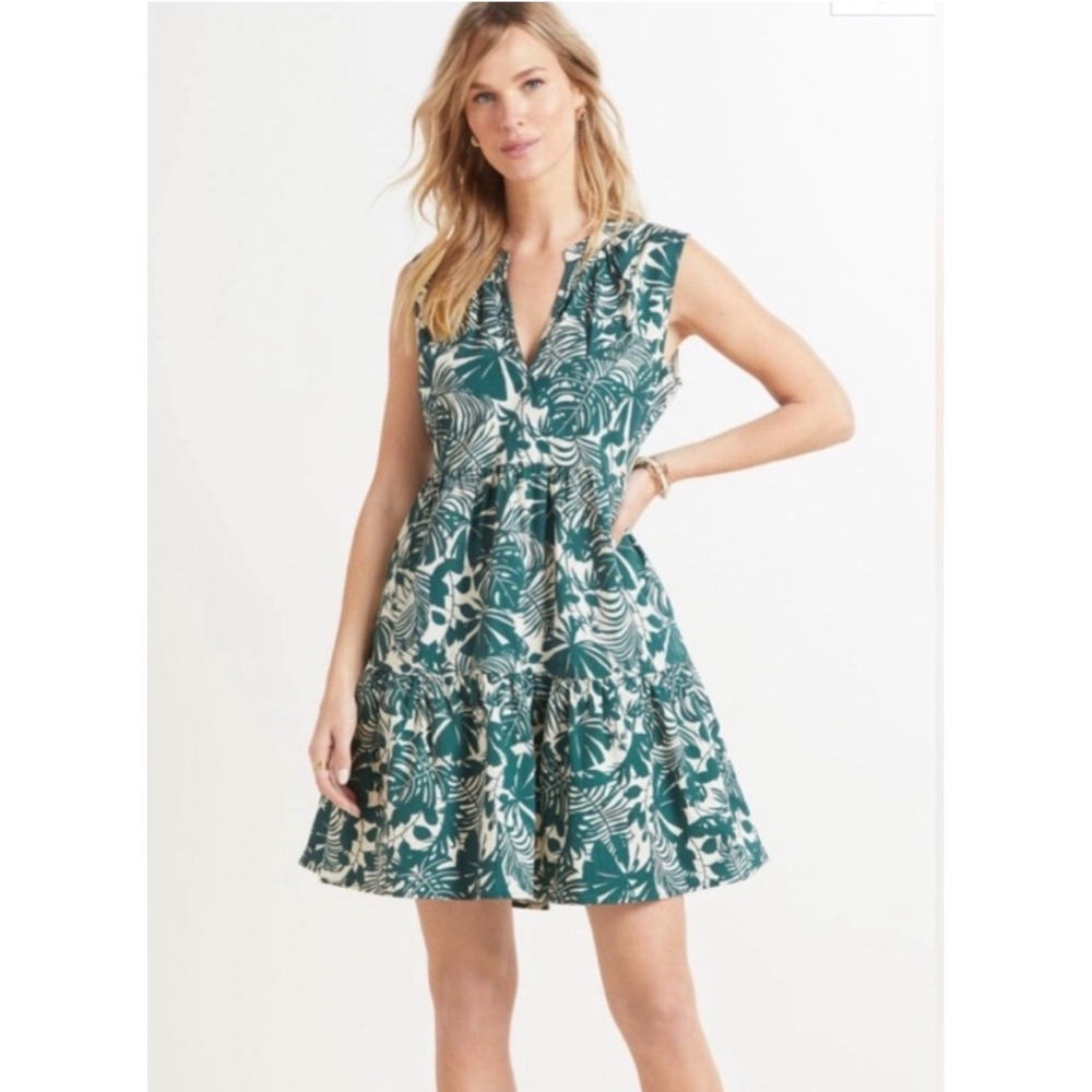 Sundry for Evereve Everyday Dress Size 1 Small Green Tropical Leaf‎ Tiered Mini